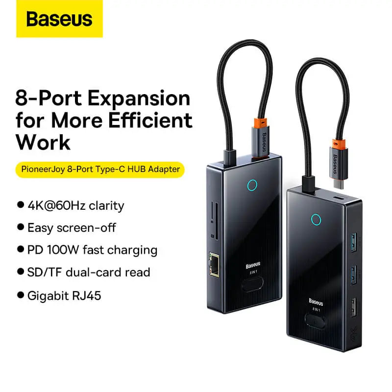 Baseus FOCUS SERIES 8-Port Type-C HUB Adapter Gray(Type-C to HDMI4K@60Hz*1+USB3.0*2+USB2.0*1+PD*1+RJ45*1+SD/TF*1)WKYY030313