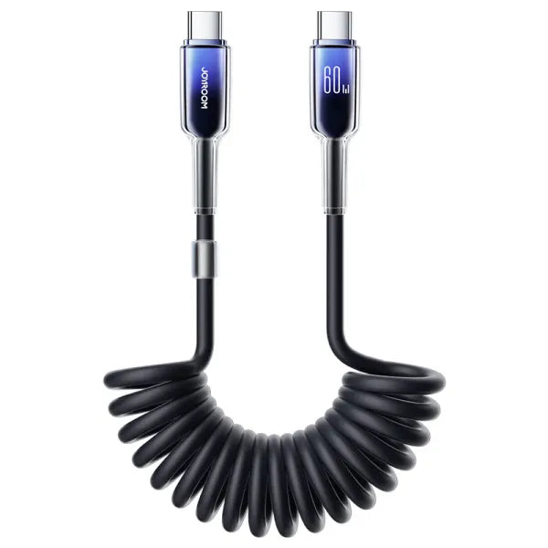 JOYROOM S-A43 60W Type-C to C 1.25 Coiled Crystal-Clear Series Fast Charging Data Cable Black