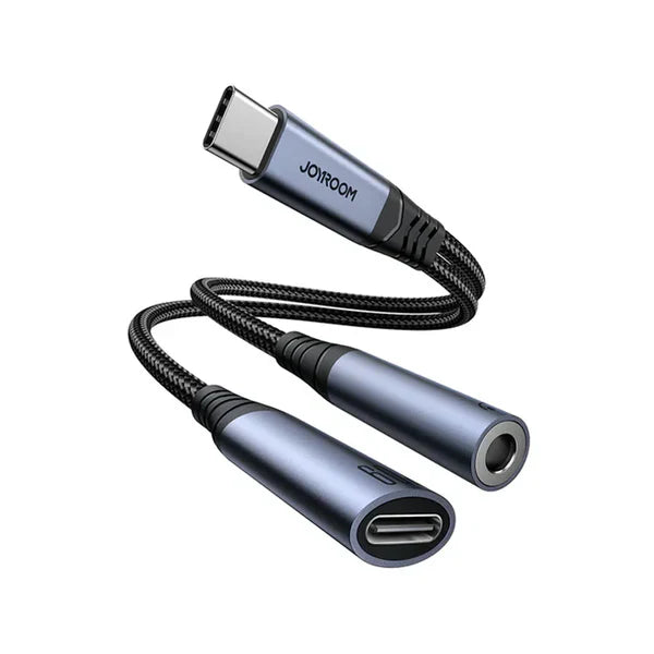 JOYROOM SY-C02 Type-C to 3.5mm + Type-C Audio-Transfer Series 2-in-1 Audio Adapter Black