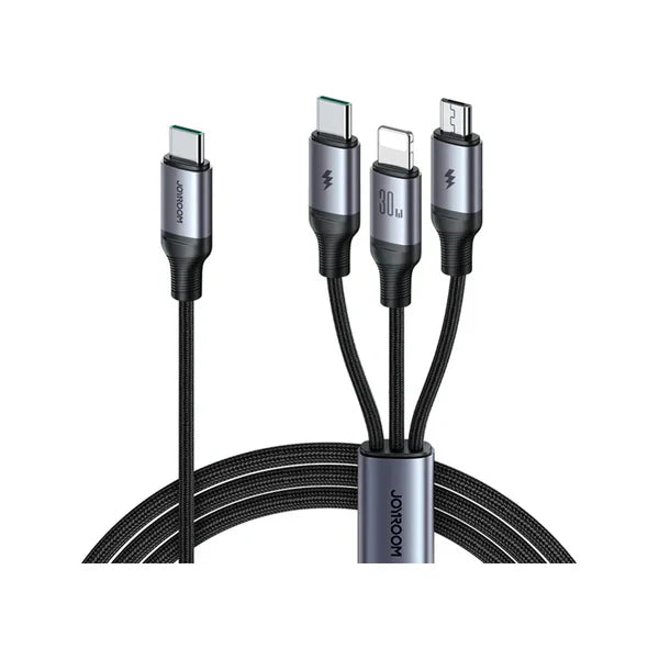 JOYROOM SA21-1T3 30W 3-in-1 Type-C to L+C+M Speedy Series Fast Charging Cable 1.2M Black
