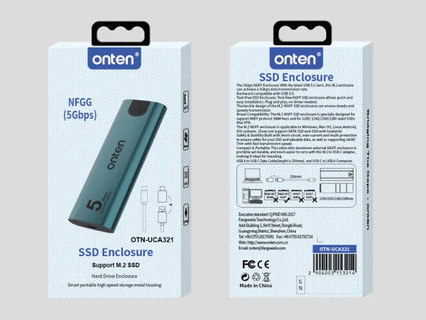 ONTEN M. 2 (5Gbps) NGFF Protocol SSD Enclosure M.2(5Gbps)NGFF SUPPORT:NGFF UCA321