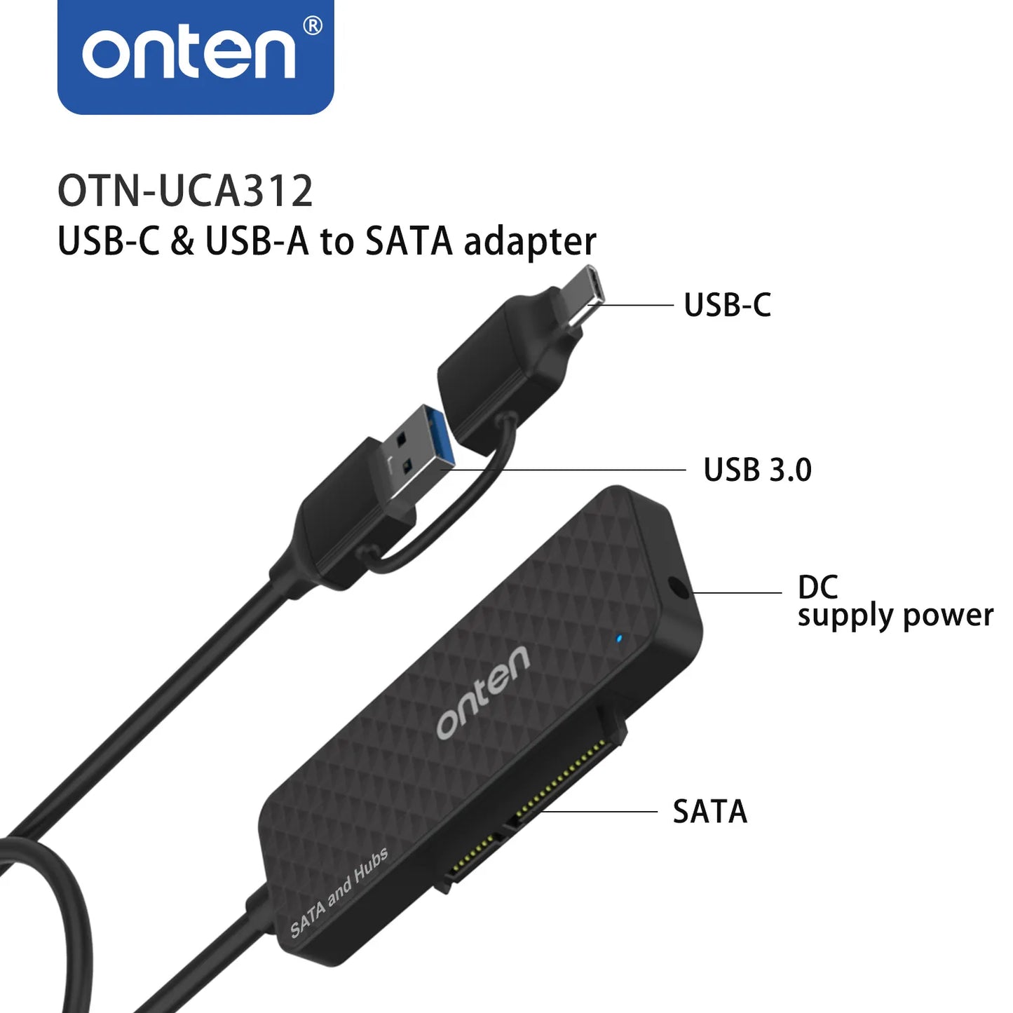 ONTEN USB-C & USB 3.0 to SATA adapter with USB 3.0 3 Ports HUB UCA312