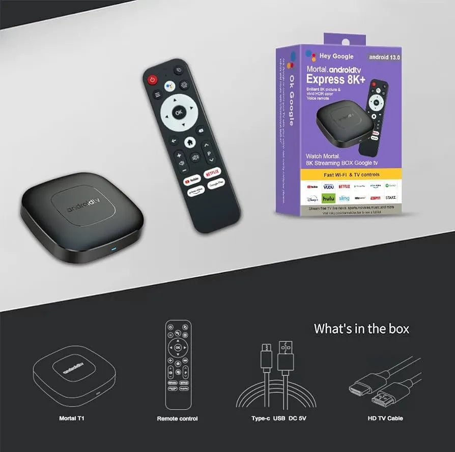 MORTAL T1 2GB + 16GB Allwinner H313 Smart TV Box Android 14 Dual Band Wi-Fi + Bluetooth Media Player