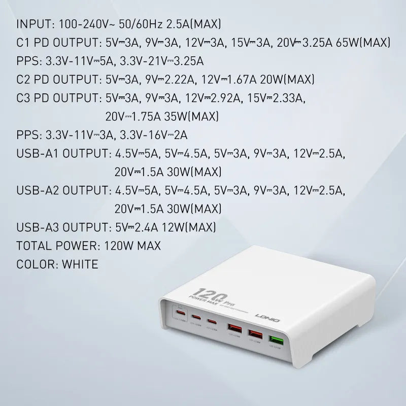 LDNIO Q605 120W Multi-Ports Desktop Charging Station
