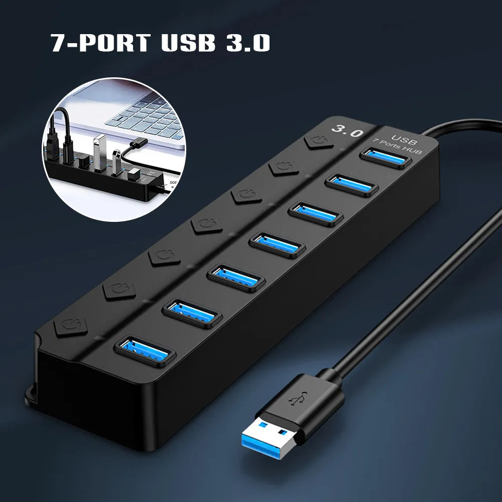 7-PORT EXPANDER USB 3.0 HUB with INDEPENDENT SWITCH PLUG PLAY