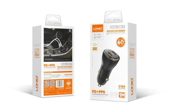 Ldnio C104 60W Dual Type C Ports Super Fast Car charger