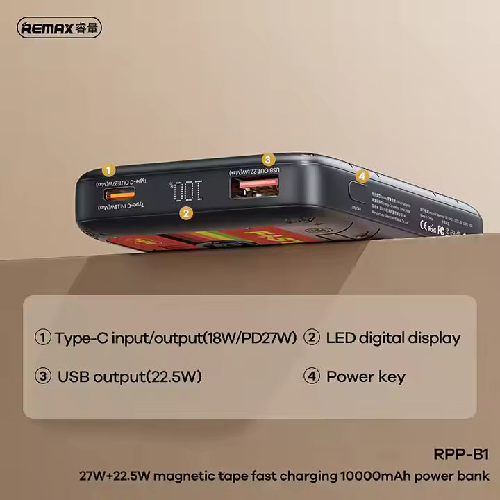 Remax RPP-B1 10000mAh 27W + 22.5W tape Fast Charging Power Bank