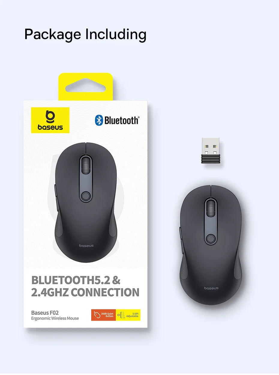 Baseus F02 Ergonomic Wireless Mouse(without Battery) Cluster Black B01055505111-01