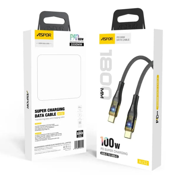 Aspor AC-21L 100W Nylon Cable Type-C to Type-C 2 Meter
