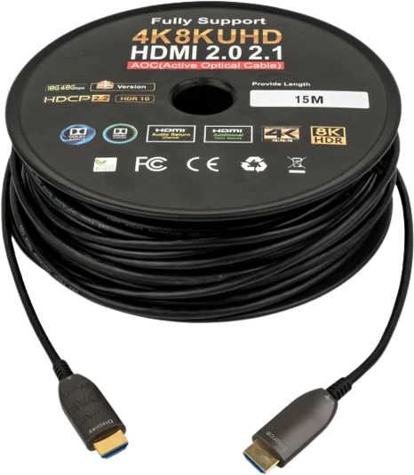 15m Fiber Hdmi Cable 2.0/2.1 Aoc(active Optical Cable) 30awg Copper Support 4k 8k Uhd