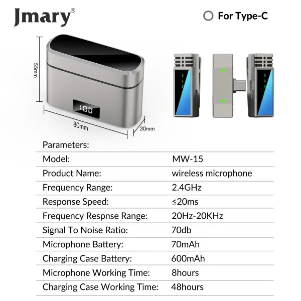 Jmary MW-15 2.4G Type C Dual Wireless Microphone For Mobile