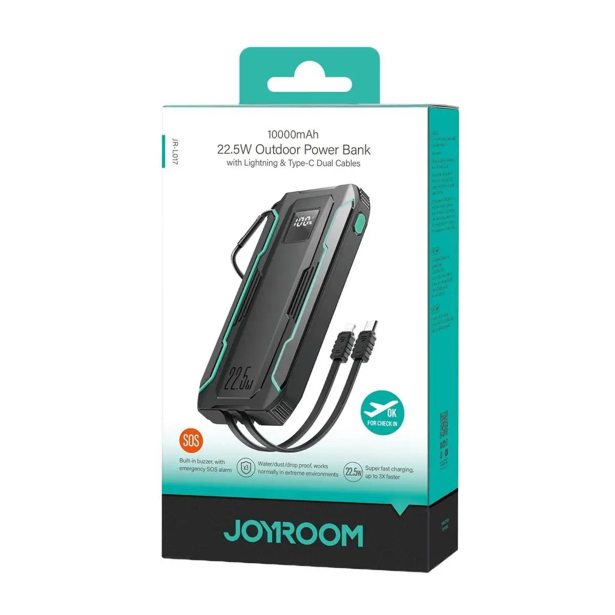 JOYROOM JR-L017 22.5W Power Bank with Dual Cables 10000mAh-Black