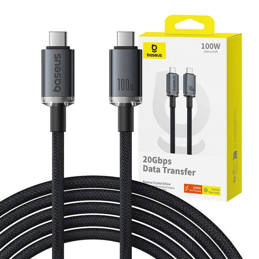 Baseus Data Cable USB-C to USB-C 100W 1.5m Crystal Shine USB3.2 Full-Featured Fast-Charging 20Gb Cluster Black P10318204111-00