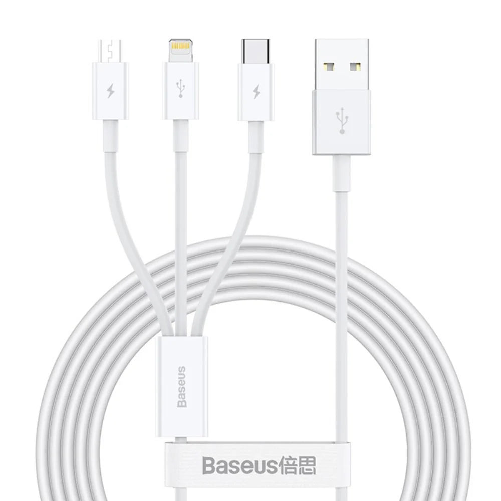 Baseus Data Cable USB to M+L+C 3.5A 1m Superior Series Fast Charging Stellar White