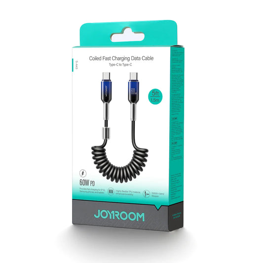 JOYROOM S-A43 60W Type-C to C 1.25 Coiled Crystal-Clear Series Fast Charging Data Cable Black
