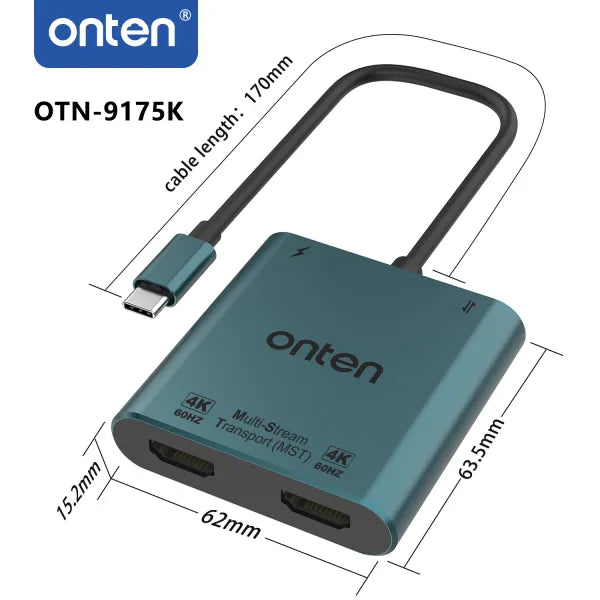 ONTEN 4 in 1 Type-C to Dual HDMI Adapter with PD 9175K