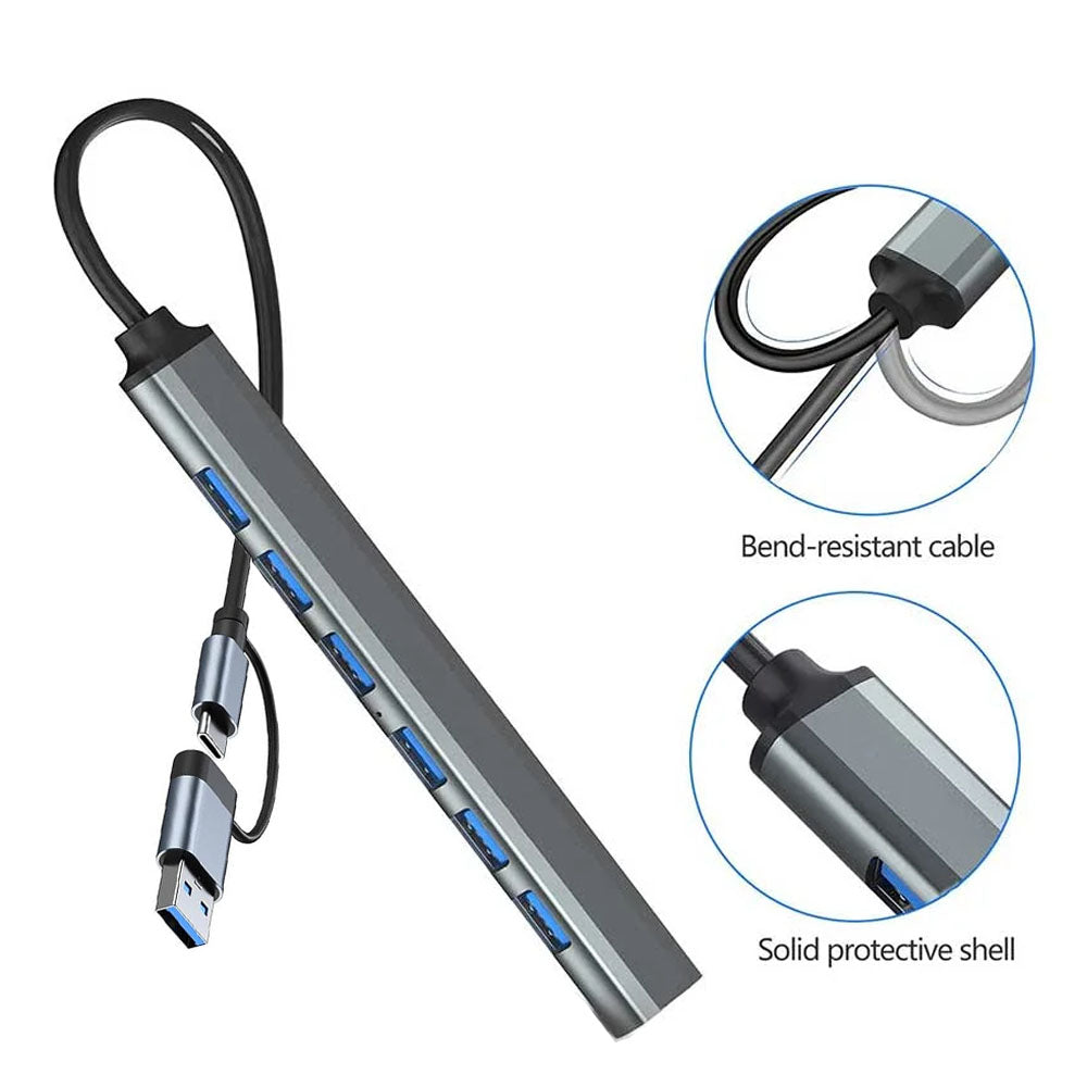 2 IN 1 7 PORT USB HUB 3.0 AND 2.0 USB C
