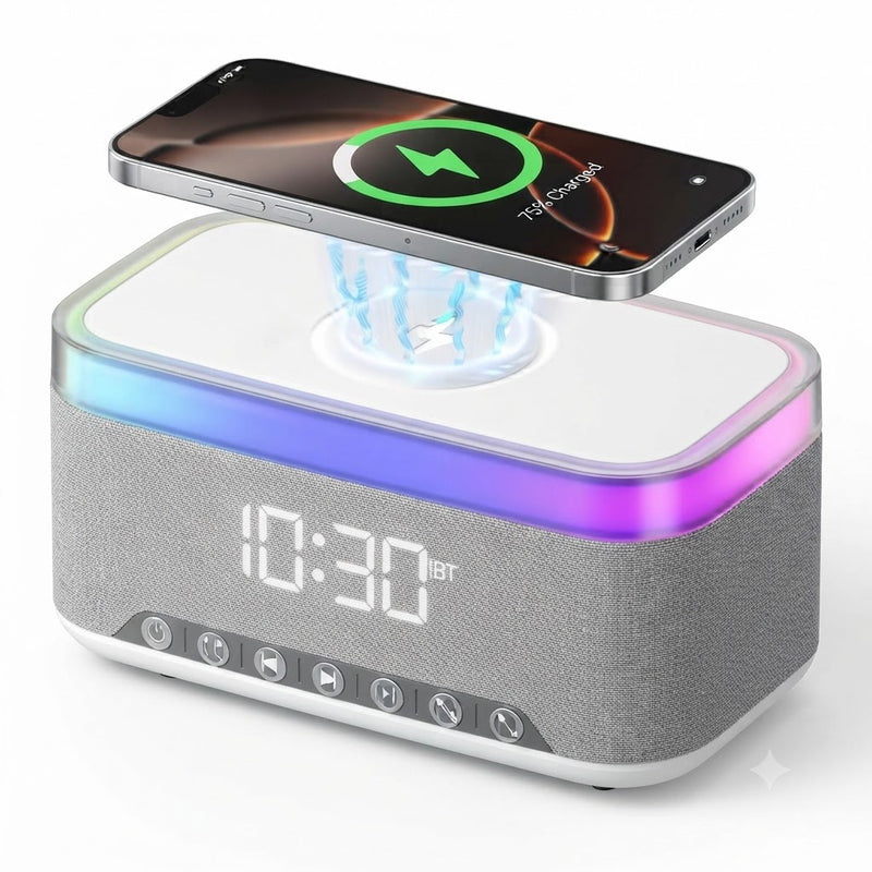 JEDEL SA148 Bluetooth Speaker with RGB Lamp & Clock Wireless Charging