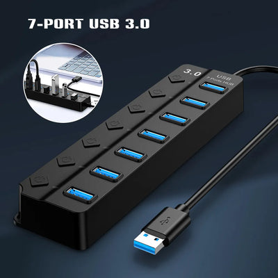7-PORT EXPANDER USB 3.0 HUB with INDEPENDENT SWITCH PLUG PLAY