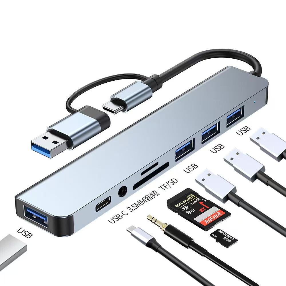 2 IN1  8 PORT USB HUB 3.0 AND 2.0 USB C TF/SD AND AUDIO