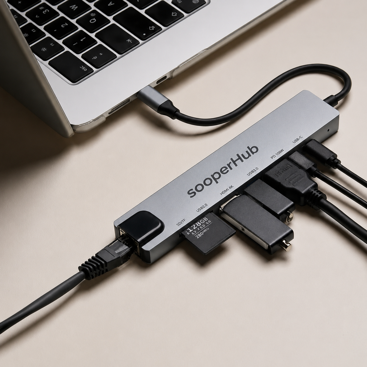SooperHub 8-in-1 USB TYPE C HUB with 4K HDMI,PD Charging & Ethernet