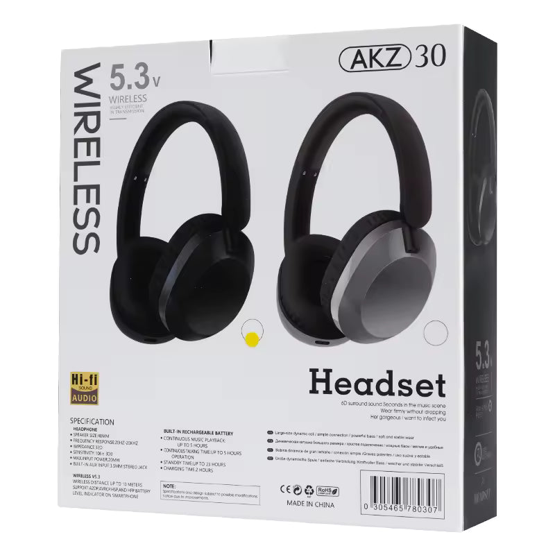 AKZ-30 Over-Ear Bluetooth compatible 5.3 Headphones BT / TF / FM Modes HiFi Sound Wireless Headset – Brown