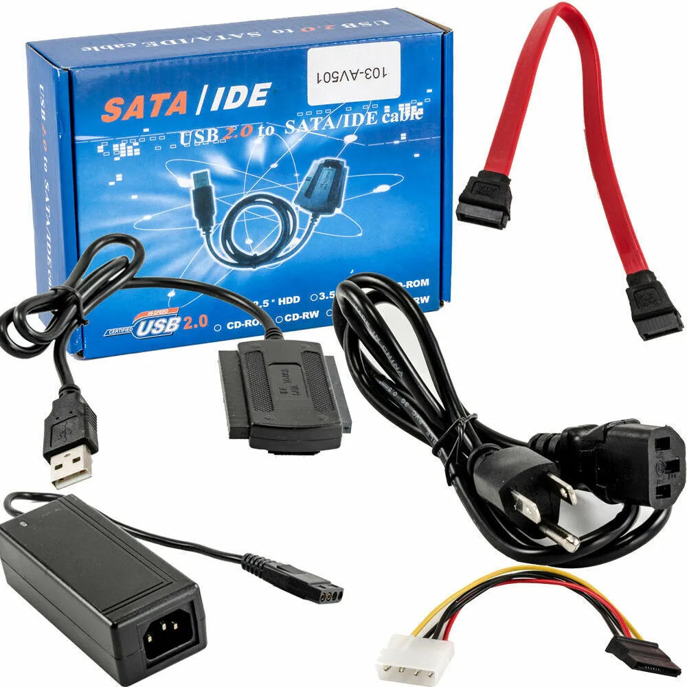 USB 2.0 to SATA/PATA/IDE Adapter Converter Cable for 2.5”/3.5” Hard Drive