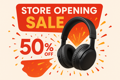 store opening sale promotion on headphones with 50 percent off